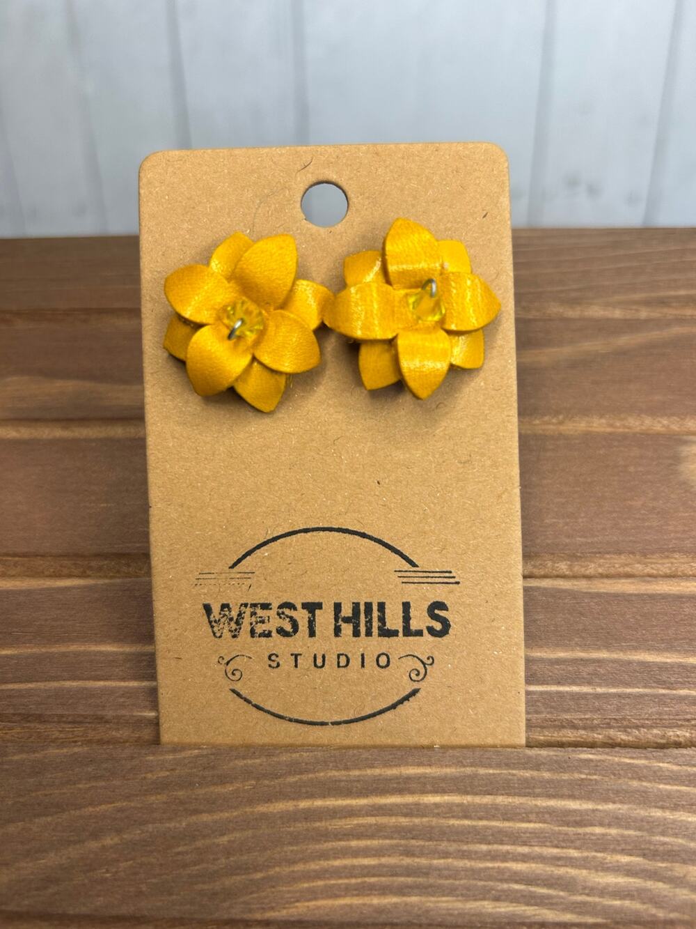 Genuine Leather Flower Earrings Yellow Pansy Post Earrings NEW!  FAST SHIP